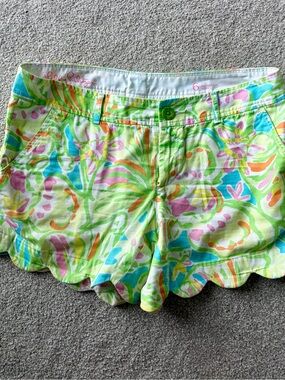 Lilly Pulitzer Neon Green Multicolor Scallop Hem the buttercup Shorts size 6
